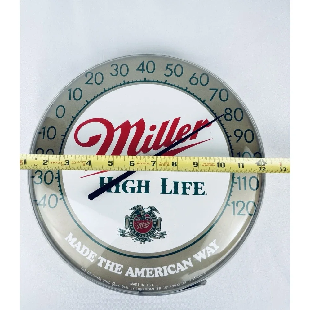 Vintage Miller High Life Beer Round Advertising Thermometer -Man Cave Bar Decor